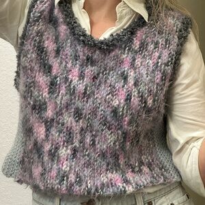 Women's Gray and Pink Sweater Vest